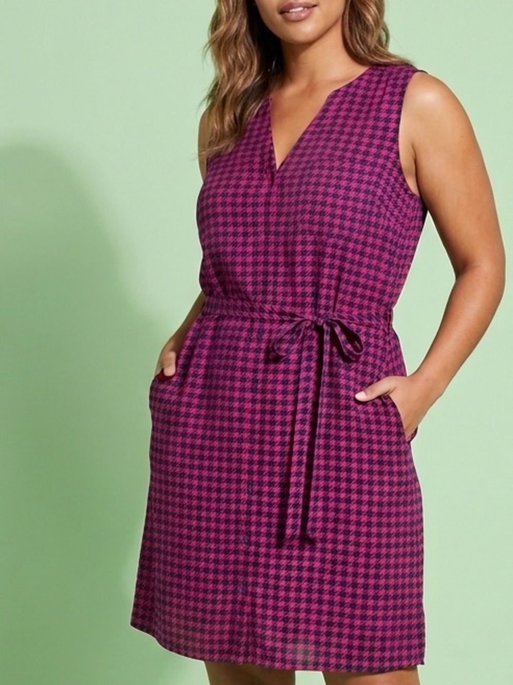 Tommy Hilfiger Pink and Black Houndstooth Sleeveless Shirt Dress M
